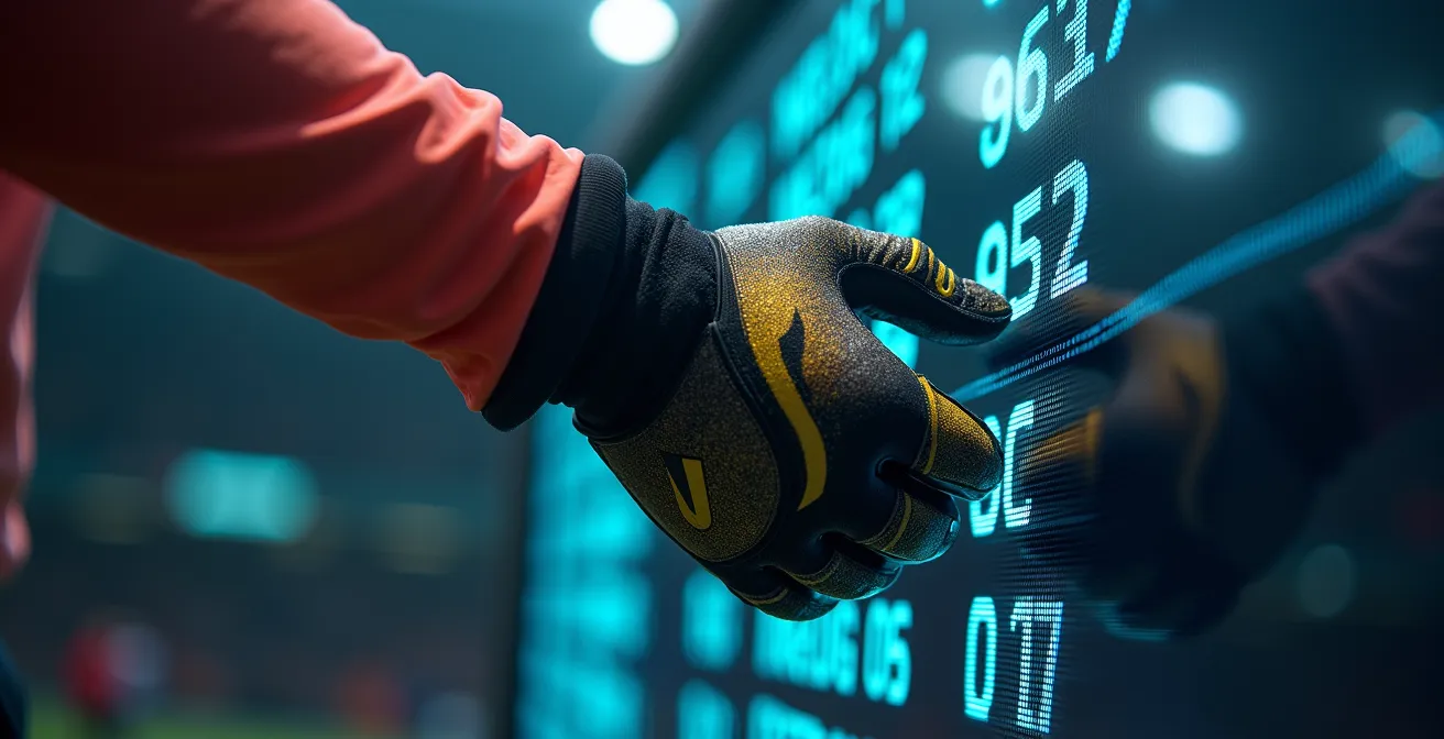 Gros plan sur les mains du quatrième arbitre tenant le panneau lumineux indiquant le temps additionnel lors d'un match de Ligue 1