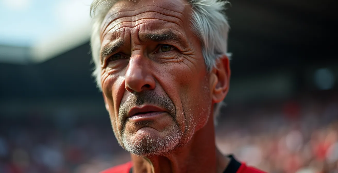 Portrait rapproché d'un footballeur en contemplation silencieuse