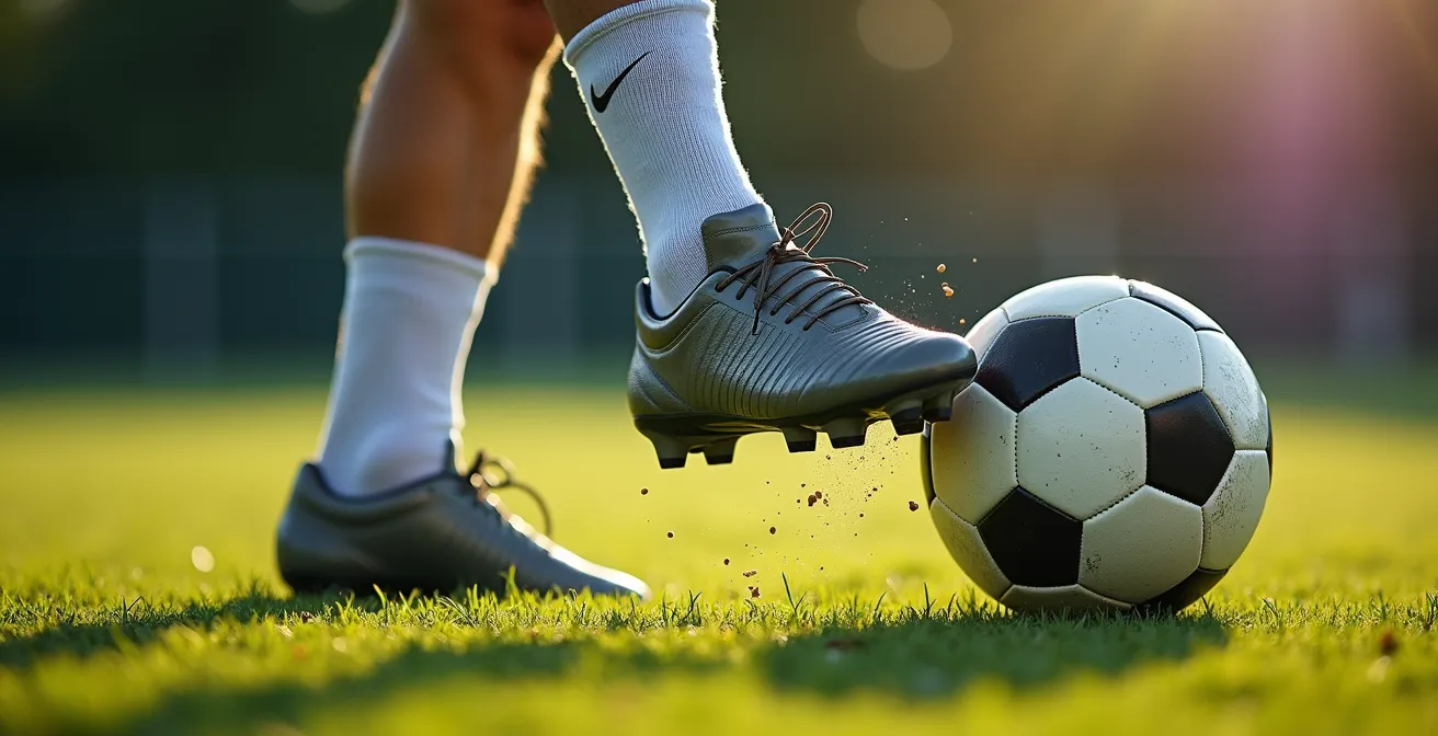 Analyse technique d'une frappe de football montrant la chaîne cinétique du corps