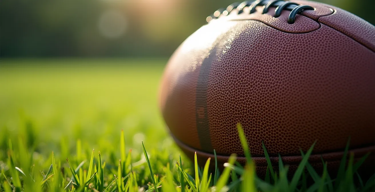 Détails macro d'un ballon de football sur terrain amateur