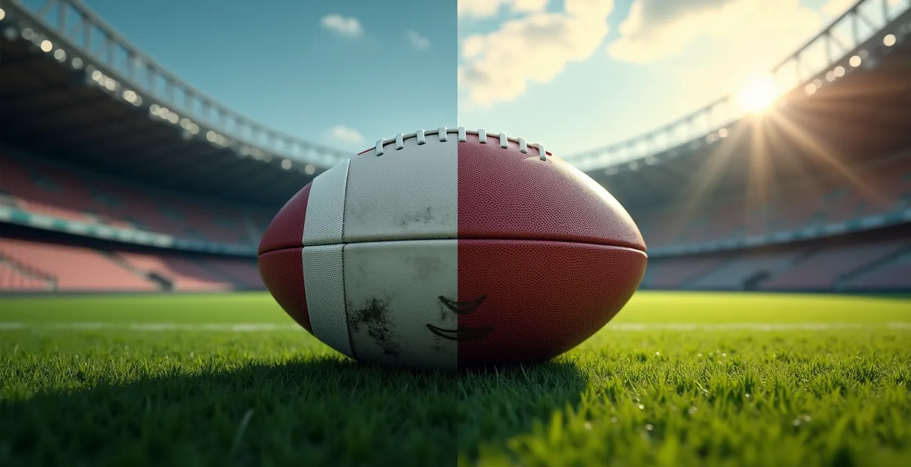 Carte symbolique de la France montrant la répartition géographique entre terres de football et terres de rugby