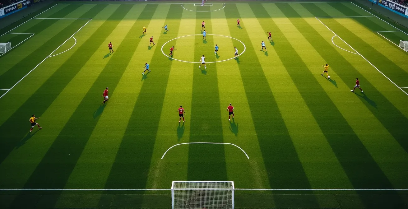 Vision aérienne minimaliste d'une action collective menant à un but