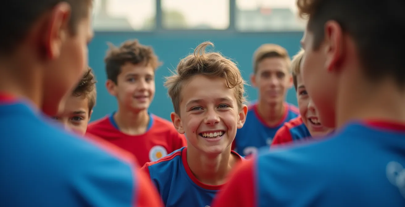 Jeunes footballeurs français en action dans un contexte olympique