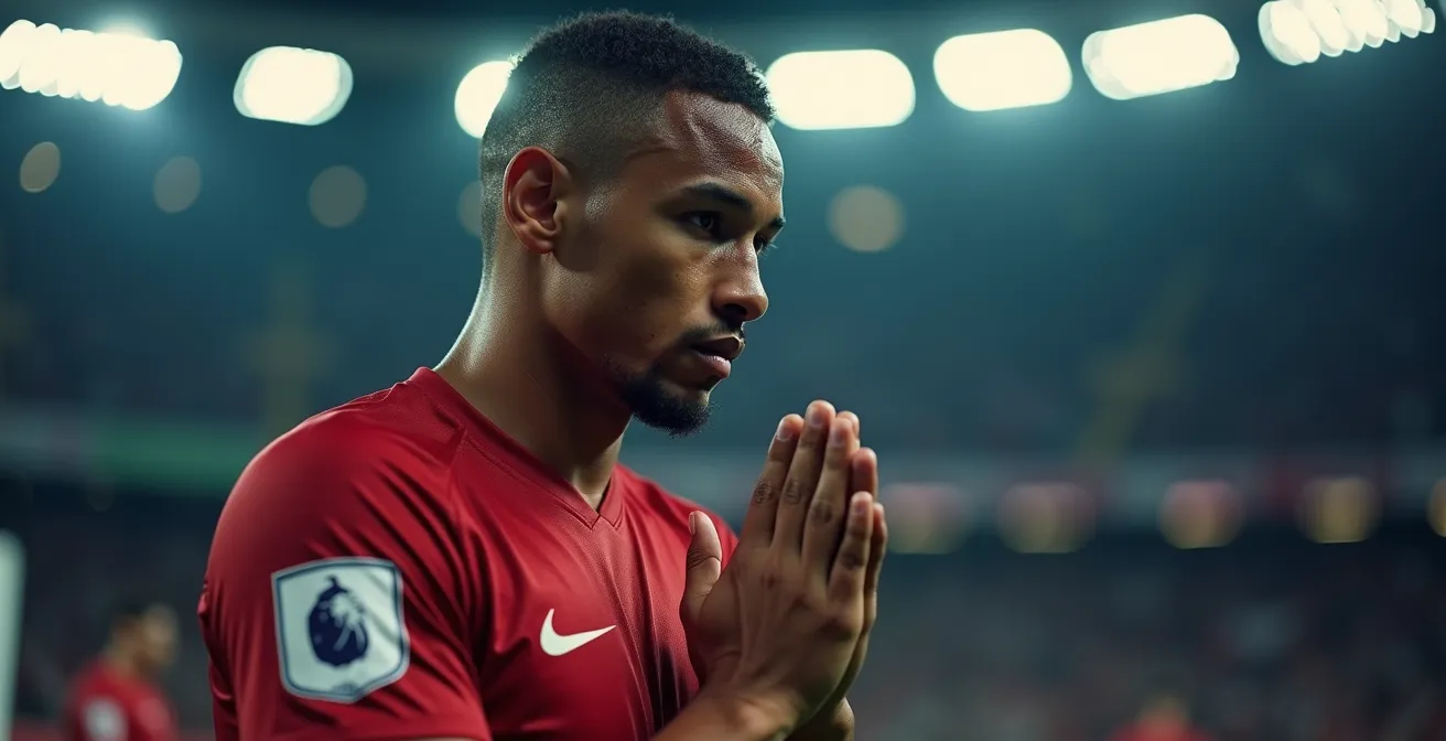 Gros plan sur un joueur en concentration avant un coup franc