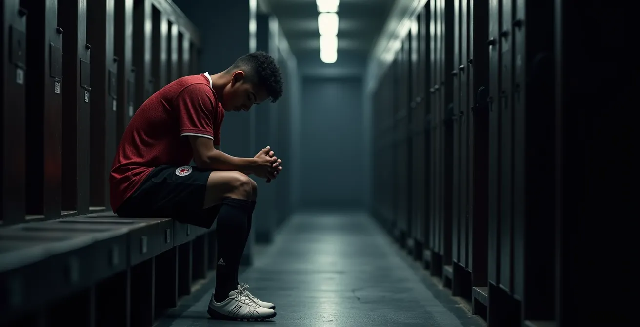 Moment de concentration d'un jeune footballeur avant un match important