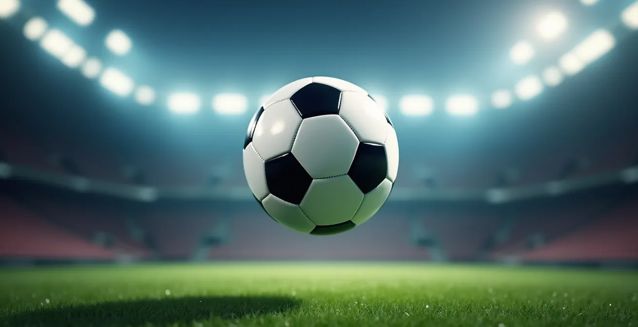 Visualisation artistique de la trajectoire courbe d'un ballon de football avec effet aérodynamique